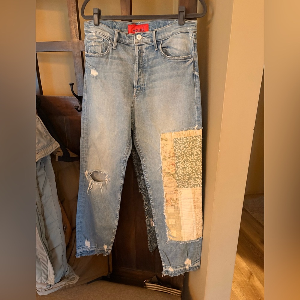 MOTHER + Carolyn Murphy The Patchwork Tomcat Ankle Undone Hem Jeans, size 30 - Picture 14 of 16